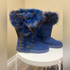 Blue Faux Fur Boots